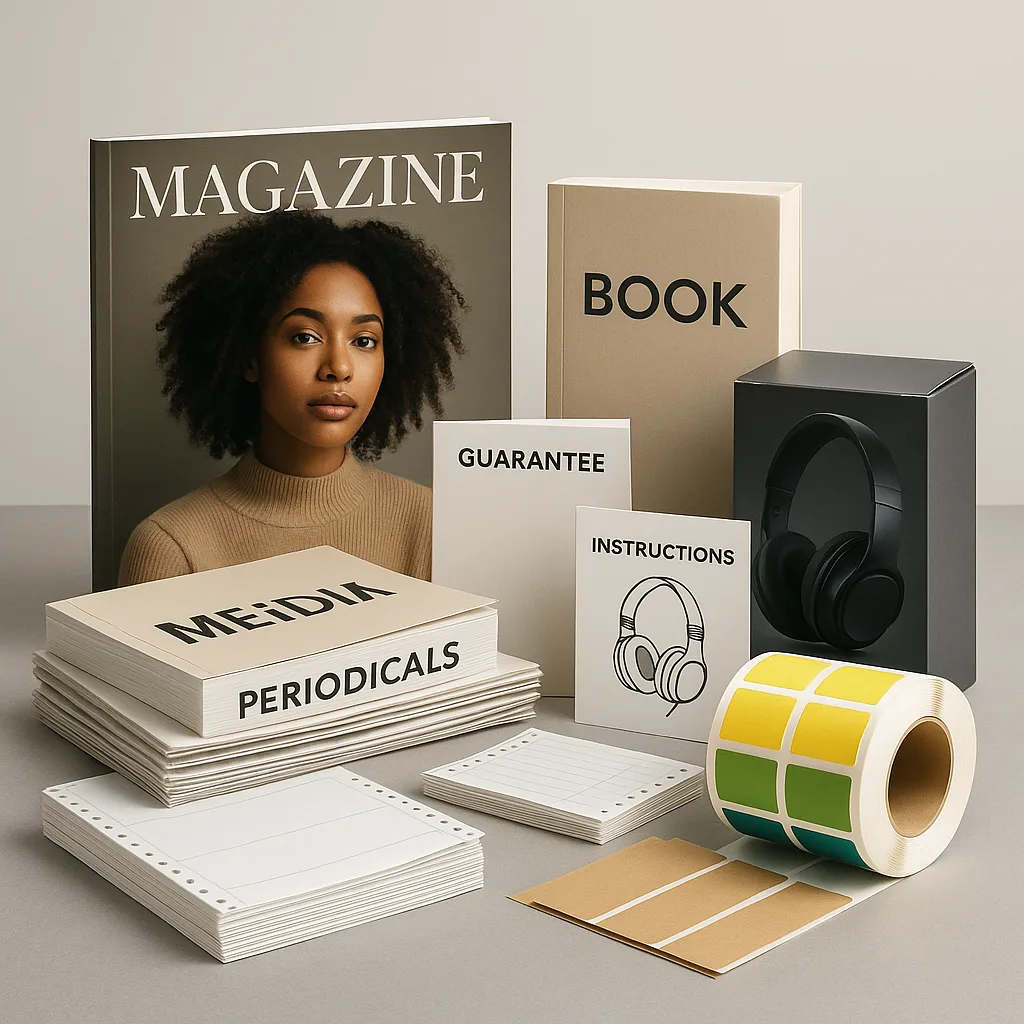 Stack of printed magazines and books produced at Accord Printing