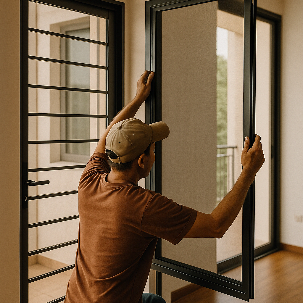 Aluminium sliding door installation