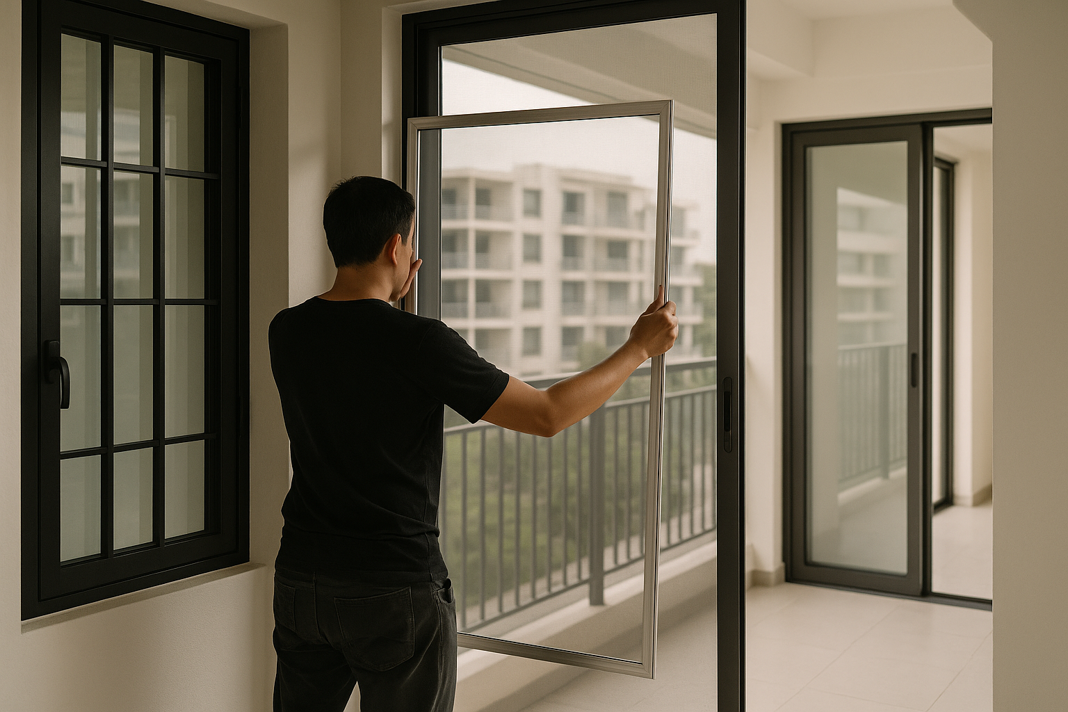 Magnetic insect screen installation in Singapore HDB apartment